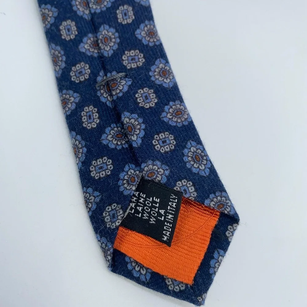 Eton Tie Mens One Size Blue Patterned Wool Classic Luxury Necktie Italy‎ Made